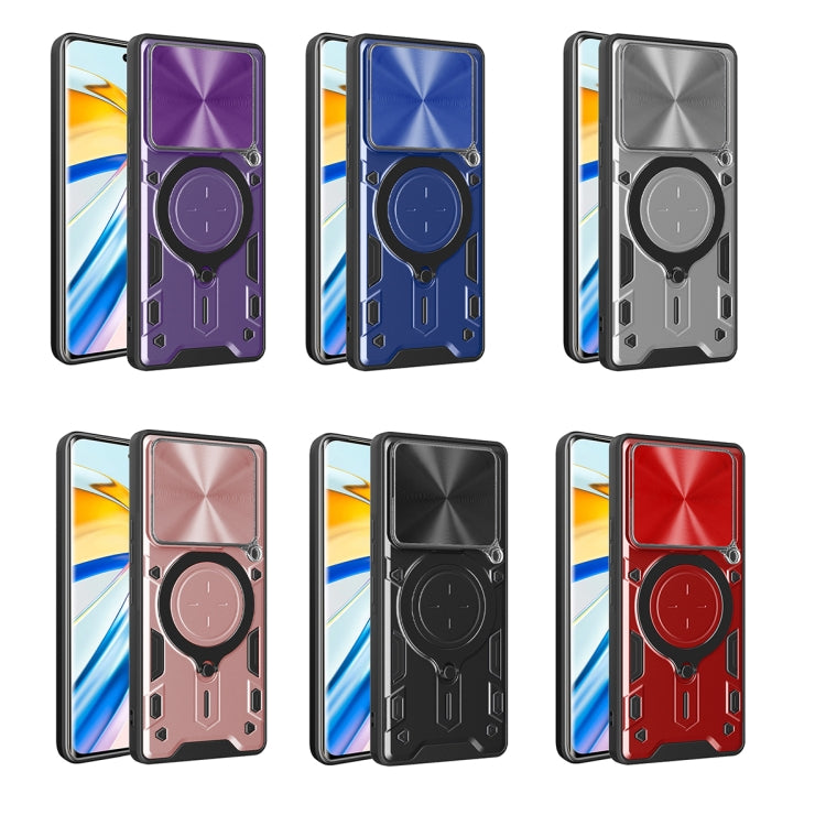 Funda para Teléfono Tecno Pova 6 4G Soporte Magnético Deslizante Textura Cd (Azul)