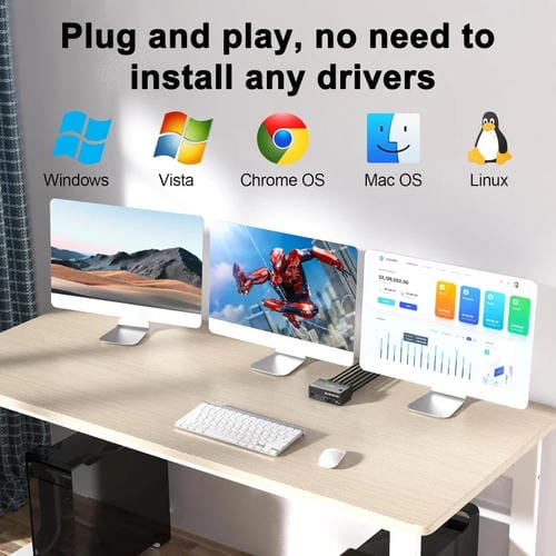 Conmutador KVM de Monitores Triples KC-KVM203DH 8K 30Hz USB 3.0 DP+DP+HDMI Enchufe EE.UU