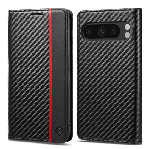 Funda de cuero de fibra de carbono LC.IMEEKE para Google Pixel 10/10 Pro (vertical negra)