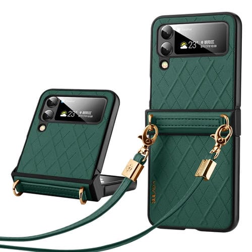 Funda para Teléfono Samsung Galaxy Z Flip4 Sulada con Textura Rómbica (Verde)