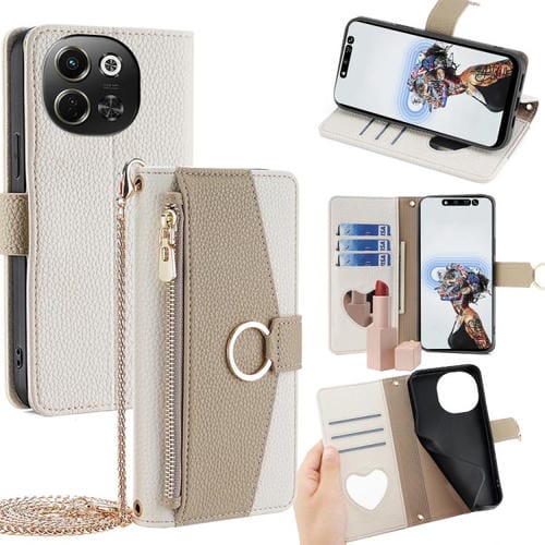 Funda de Cuero con Textura de Lichi para Tecno Pova 6 Neo 5G y Spark 30 5G (Blanca)