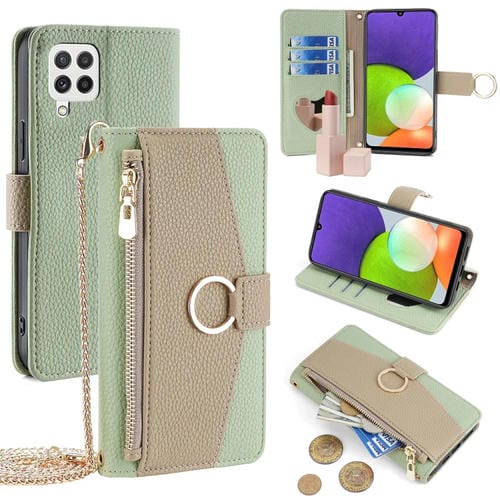 Funda de Cuero Samsung Galaxy A22 4G Crossbody Litchi Texture para Teléfono (Verde)