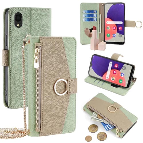 Funda para Teléfono Samsung Galaxy A22 5G Versión Jp Cuero Textura Crossbody Litchi (Verde)
