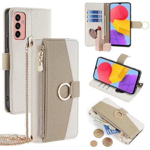 Funda de Cuero Samsung Galaxy M13 Crossbody Litchi Texture para Teléfono (Blanco)