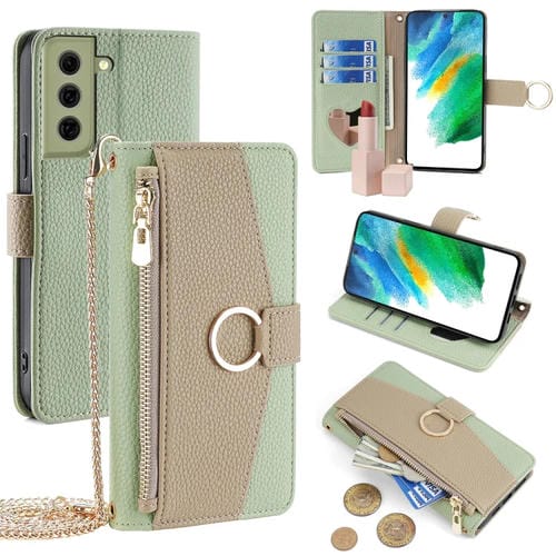 Funda para Teléfono Samsung Galaxy S21 FE 5G de Cuero con Textura Litchi Cruzada (Verde)