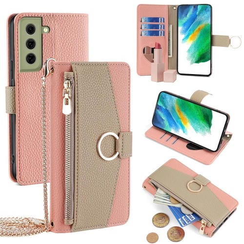 Funda para Teléfono Samsung Galaxy S21 FE 5G Cuero Textura Litchi Cruzada (Rosa)