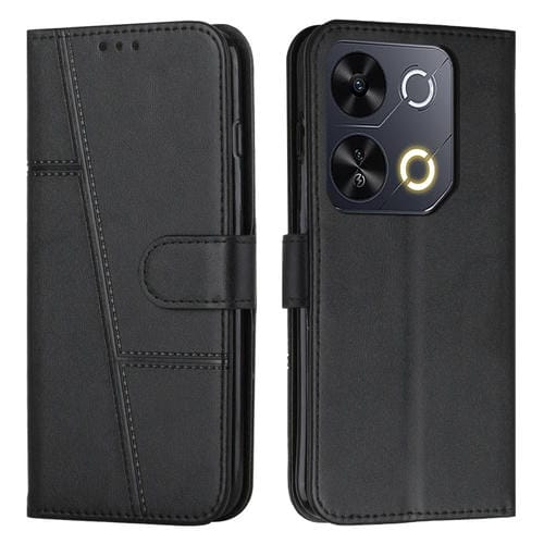 Funda de Cuero Textura de Becerro con Costuras para Teléfono Itel P65 (Negro)