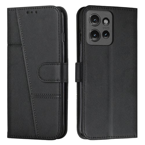 Funda de Cuero con Textura de Becerro y Costuras para Motorola Edge 50 (Negra)