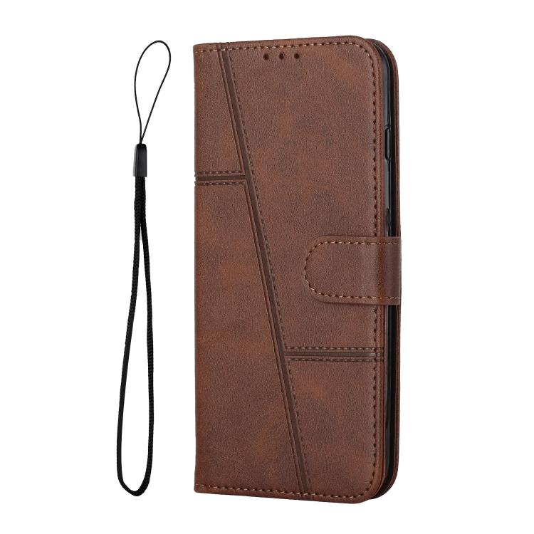 Funda de Piel con Hebilla y Textura de Becerro para Oppo A5 Pro 5G (Marrón)
