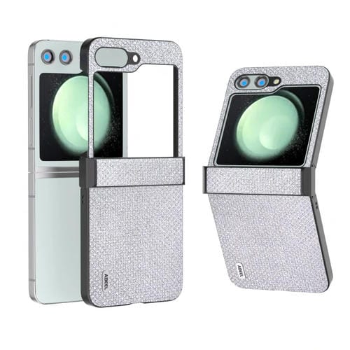 Estuche para Teléfono Samsung Galaxy Z Flip5 Abeel Hinge Diamond Series con Borde (Plateado)