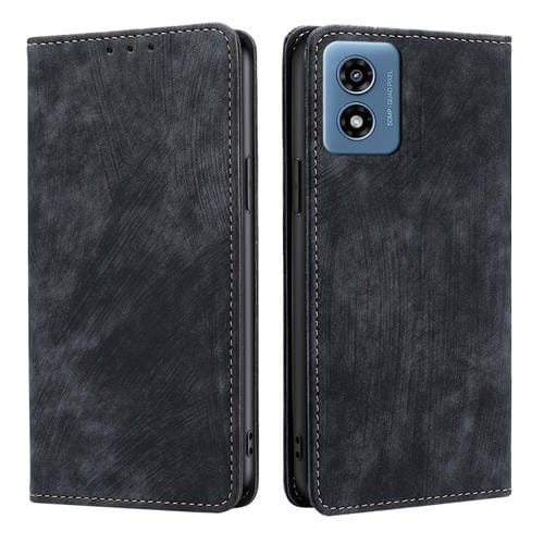 Funda de Cuero Magnética con Cepillo Antirrobo RFID para Motorola Moto G 5G (2024) (Negro)
