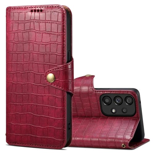 Funda para Teléfono Samsung Galaxy A52 Denior Cuero Borde de Aceite Textura de Cocodrilo (Rojo Rosa)