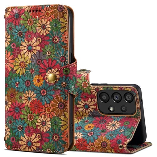 Funda para Teléfono Samsung Galaxy A23 5G Denior Flower Language Series Cuero con Borde de Tela de Corcho (Primavera)