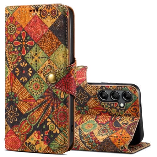 Funda para Teléfono Samsung Galaxy A34 5G Denior Flower Language Series Cuero con Borde de Tela de Corcho (Otoño)