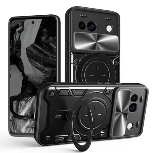 Funda para Teléfono Google Pixel 8A con Soporte Magnético Deslizante y Textura de Cd (Negro)