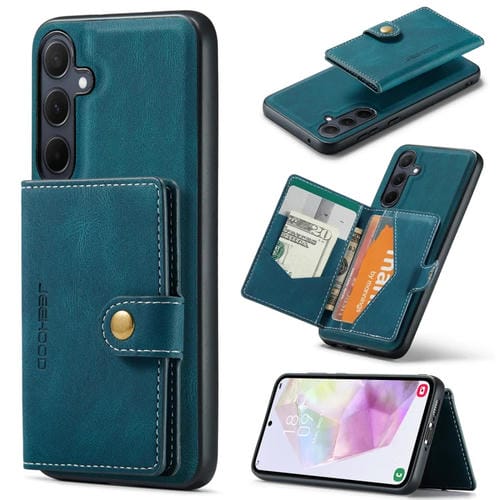 Funda para Teléfono Samsung Galaxy A35 5G Jeehood J01 con Billetera Desmontable Magnética Retro (Azul)