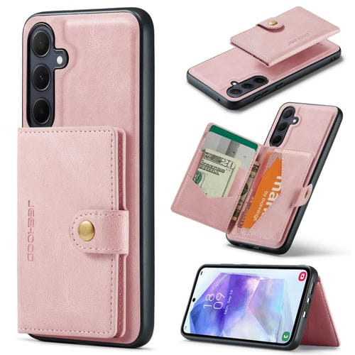 Funda para Teléfono Samsung Galaxy A55 5G Jeehood J01 con Billetera Desmontable Magnética Retro (Rosa)