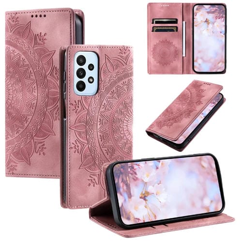 Funda de Cuero Magnética Totem para Samsung Galaxy A52 4G y 5G (Oro Rosa)