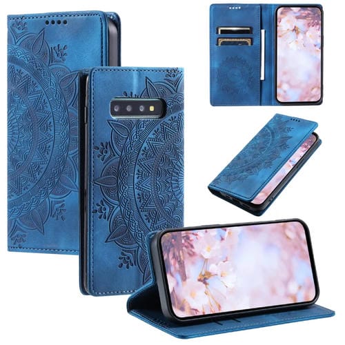 Estuche de Cuero Magnético Totem para Samsung Galaxy S10 en Relieve (Azul)