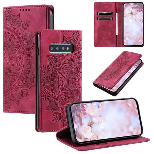 Funda para Samsung Galaxy S10 Totem Cuero Magnética en Relieve (Rojo)