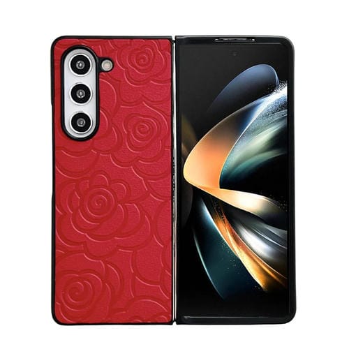 Funda Protectora Samsung Galaxy Z Fold3 Estampado de Flores (Rojo)