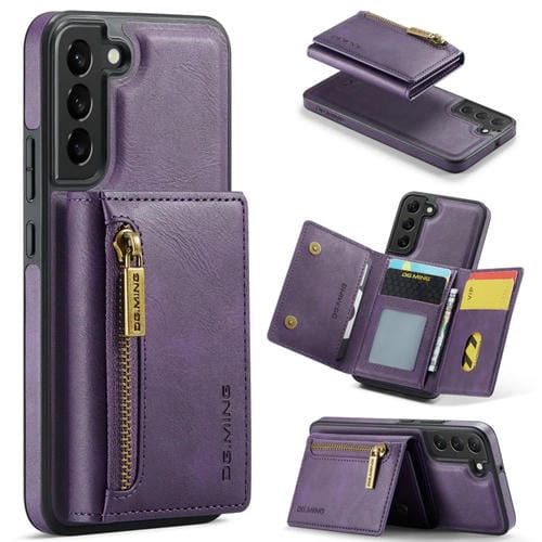 Funda para Samsung Galaxy S22 Dg.Ming M5 Series Zip Rfid Cuero Desmontable MĂșltiples Tarjetas (PĂșrpura)