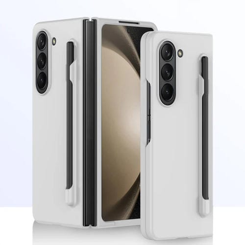Estuche para telĂ©fono Samsung Galaxy Z Fold5 5G con sensaciĂłn de piel integrada para PC con estuche para bolĂgrafo (Blanco)