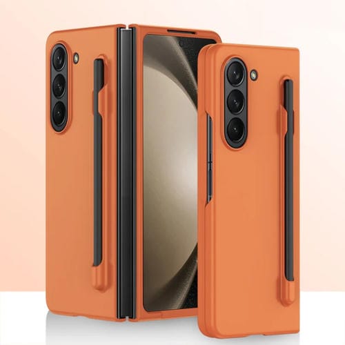 Estuche para TelĂ©fono Samsung Galaxy Z Fold5 5G con SensaciĂłn de Piel Integrada para PC y Caja para BolĂgrafo (Naranja)