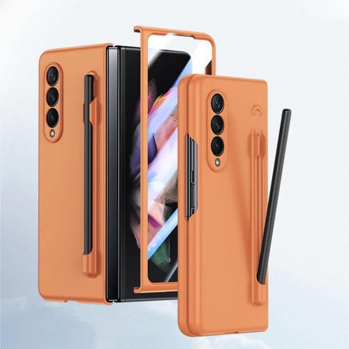 Estuche para Teléfono Samsung Galaxy Z Fold3 Sensación de Piel Integrada para PC con Bolígrafo (Naranja)