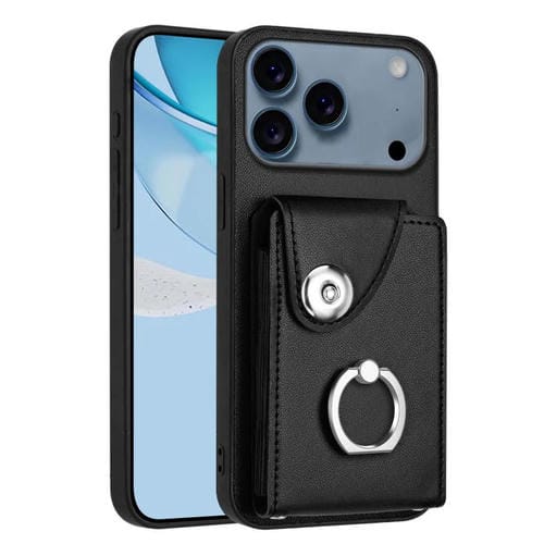 Funda para iPhone 17 Pro con tarjetero y anillo (negra)