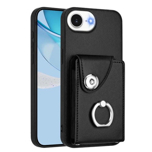 Funda para iPhone 16e con tarjetero y anillo (negra)