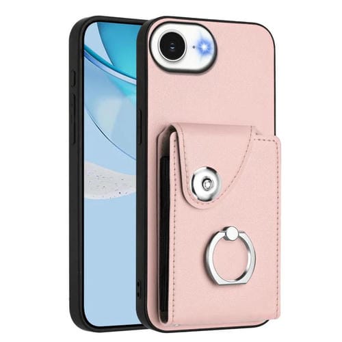 Funda para iPhone 16e con tarjetero y anillo (rosa)