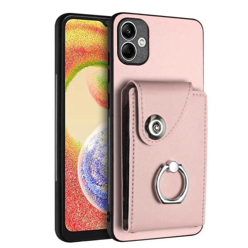 Funda para Teléfono Samsung Galaxy A04 4G de PU con Soporte para Anillo y Bolsa para Tarjeta (Rosa)