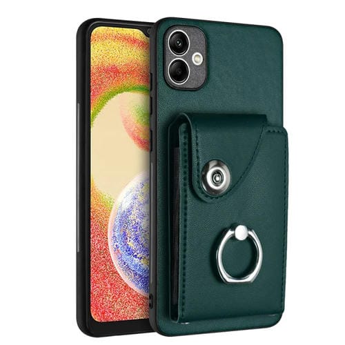 Funda para Teléfono Samsung Galaxy A04 4G de PU con Soporte para Anillo y Bolsa para Tarjeta (Verde)