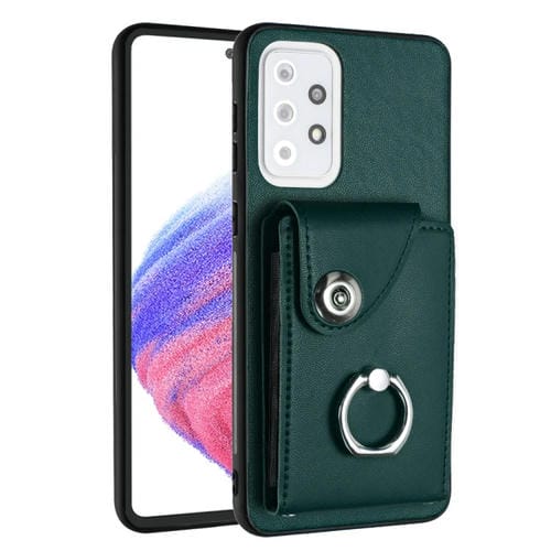 Funda para Teléfono Samsung Galaxy A33 5G de PU con Soporte para Anillo y Bolsa para Tarjeta (Verde)