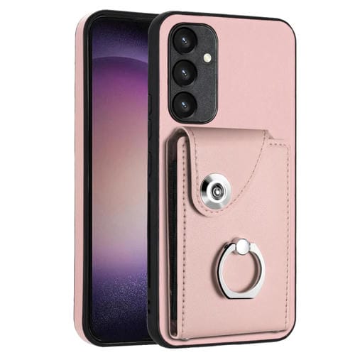 Funda para Teléfono Samsung Galaxy A34 5G Pu con Soporte para Anillo y Bolsa para Tarjeta (Rosa)