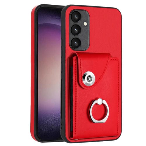Funda para Teléfono Samsung Galaxy A34 5G de PU con Soporte para Anillo y Bolsa para Tarjeta (Rojo)