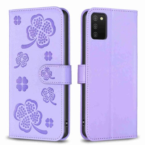 Funda para TelĂ©fono Samsung Galaxy A03S A02S Cuero Relieve Cuatro Hojas (PĂșrpura)