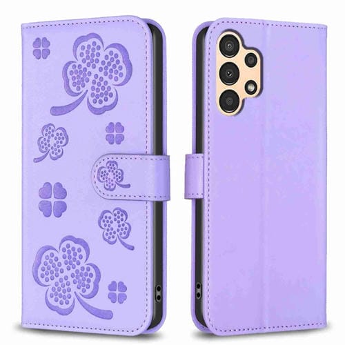 Funda para Samsung Galaxy A33 Cuero Relieve Cuatro Hojas (PĂșrpura)