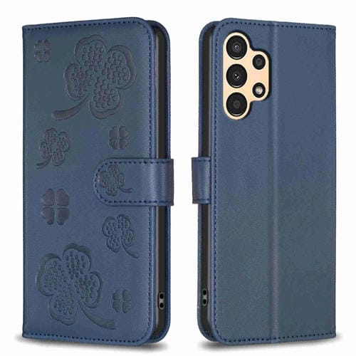 Funda para Samsung Galaxy A52 Cuero Relieve Cuatro Hojas (Azul)