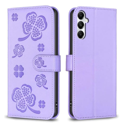 Funda para Samsung Galaxy A55 Cuero Relieve Cuatro Hojas (PĂșrpura)