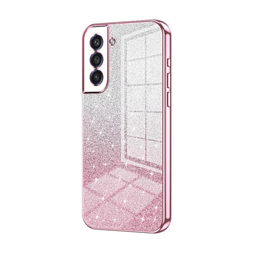 Estuche para Teléfono Samsung Galaxy S21 FE 5G Galvanizado con Polvo de Brillo Degradado (Rosa)
