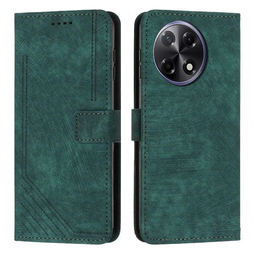 Funda de Piel Sintética para Tecno Camon 30S con Diseño de Rayas y Cordón Largo (Verde)