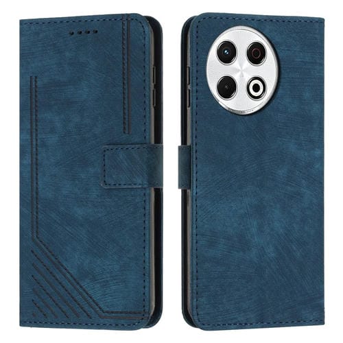 Funda de Cuero para Tecno Spark 30 Pro con Diseño de Rayas y Cordón Largo (Azul)