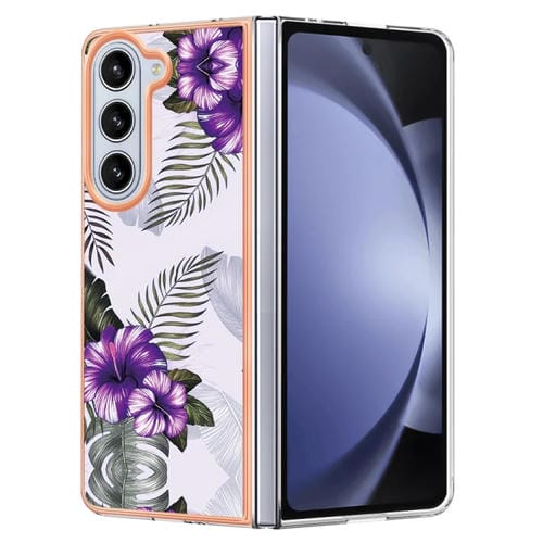 Caja de teléfono Samsung Galaxy Z Fold5 5G Imd TPU con Galvanoplastia (Flor Púrpura)