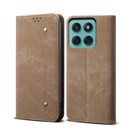 Funda de cuero con tapa y textura vaquera para Motorola Moto G86 5G (caqui)
