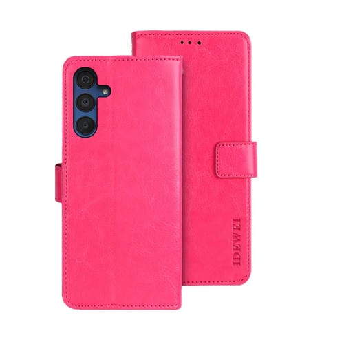 Funda de Cuero Idewei Crazy Horse para Samsung Galaxy A15 5G (Rojo Rosa)