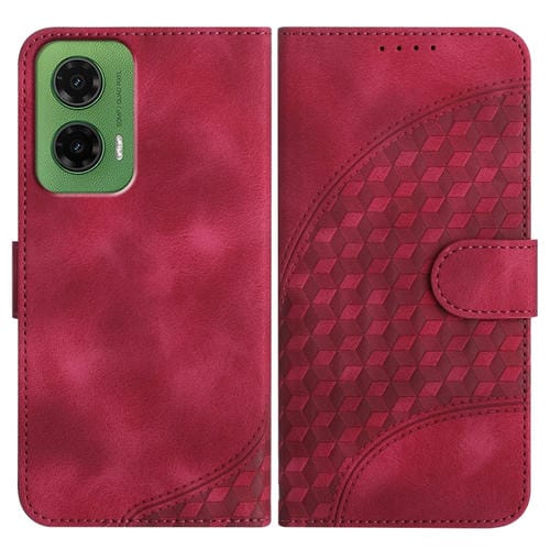 Funda de Cuero con Relieve Cabeza de Elefante para Motorola Moto G35 Yx0060 con CordĂłn (Rosa Rojo)