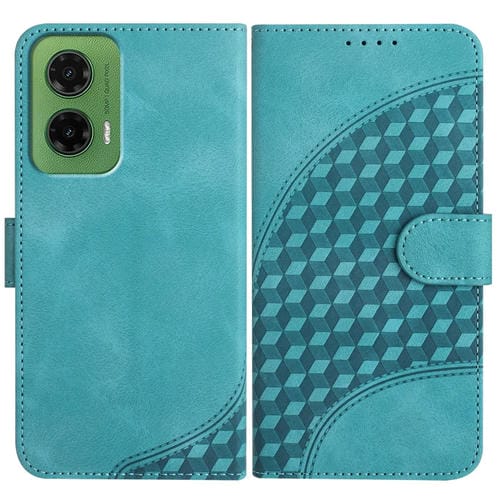 Funda de Cuero con Relieve Cabeza de Elefante para Motorola Moto G35 Yx0060 con CordĂłn (Azul Claro)