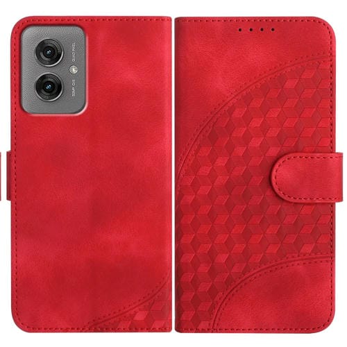 Funda de Cuero con Relieve Cabeza de Elefante para Motorola Moto G55 Yx0060 con CordĂłn (Rojo)
